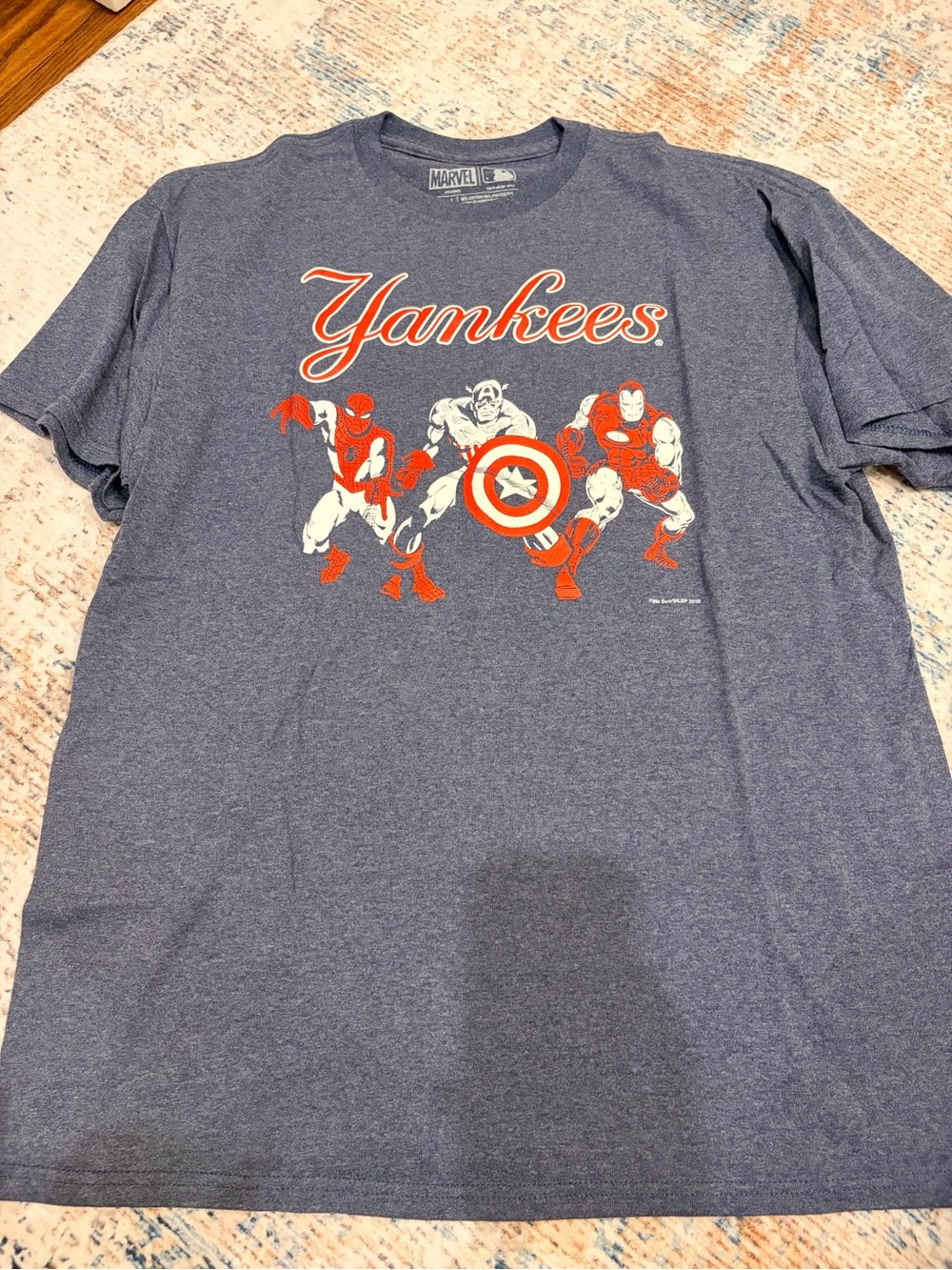 Marvel Yankees Graphic Tee - Heather Blue with Red & White Accents
